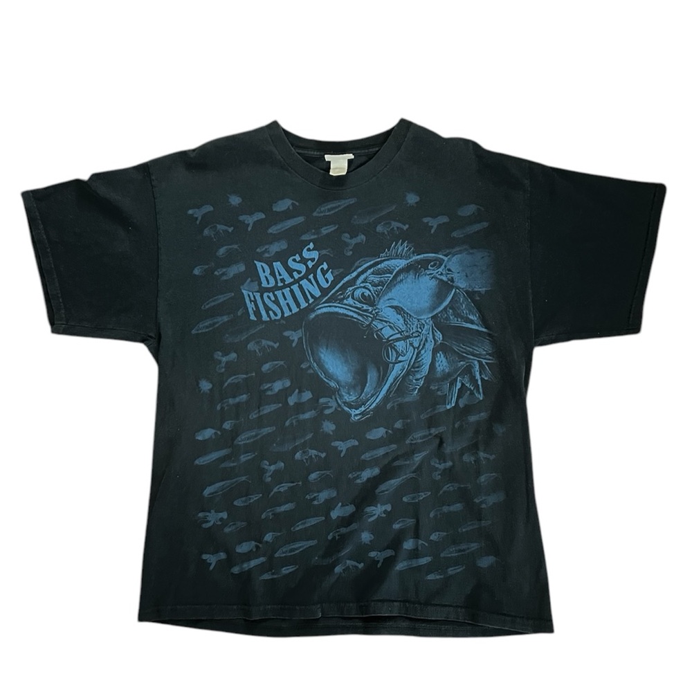 Vintage Bass Fishing All Over Print Lures Tackle Men's Size XL Graphic Tee